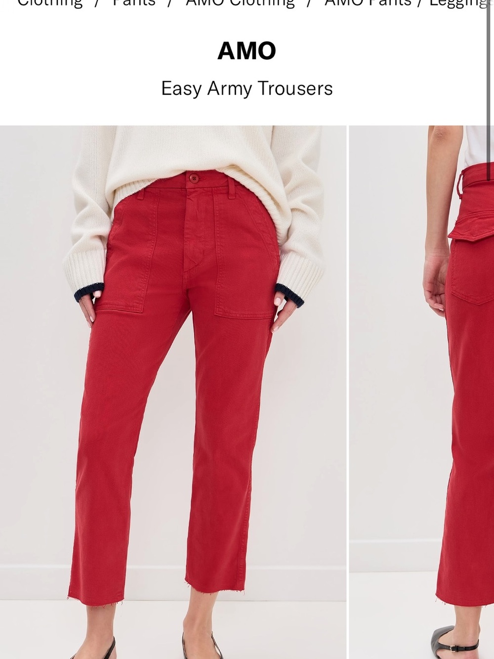 AMO Easy Army Red Cargo Pants with Frayed Hem NWT 23